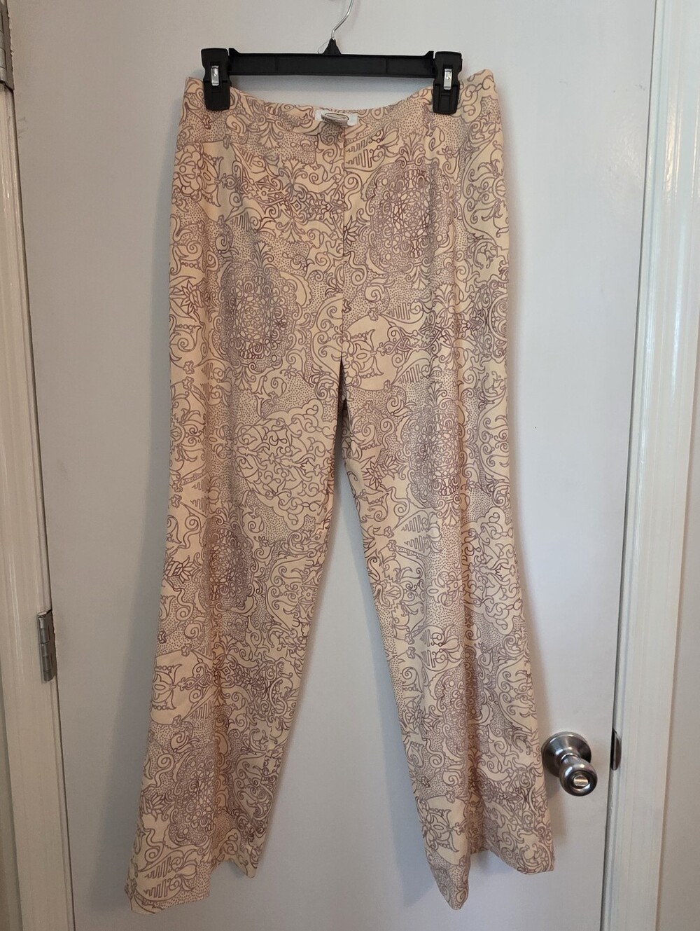 Vintage Talbots Petites Paisley Flare Pants Size 10P Beige Mauve Boho Y2K